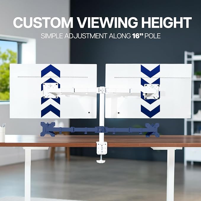 VIVO Dual Monitor Desk Mount, Heavy Duty Fully Adjustable Stand, Fits 2 LCD LED Screens up to 32 inches, White, STAND-V032W - Image 5