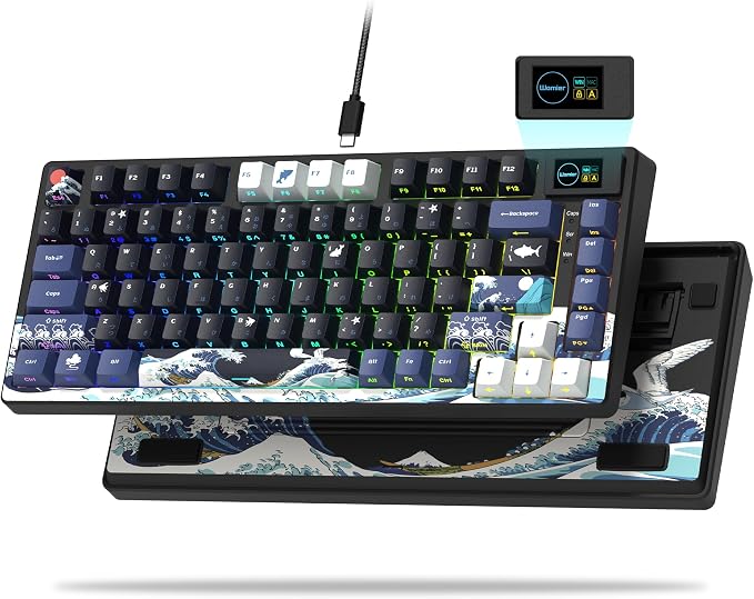 Womier SK80 75% Keyboard with Color Multimedia Display Gaming Keyboard | Creamy Sound Mechanical Wired Hot Swappable Gasket RGB Custom Key board, Pre-lubed Stabilizer for Mac/Win, Black Kanagawa by Womier
