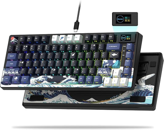 Womier SK80 75% Keyboard with Color Multimedia Display Gaming Keyboard | Creamy Sound Mechanical Wired Hot Swappable Gasket RGB Custom Key board, Pre-lubed Stabilizer for Mac/Win, Black Kanagawa by Womier
