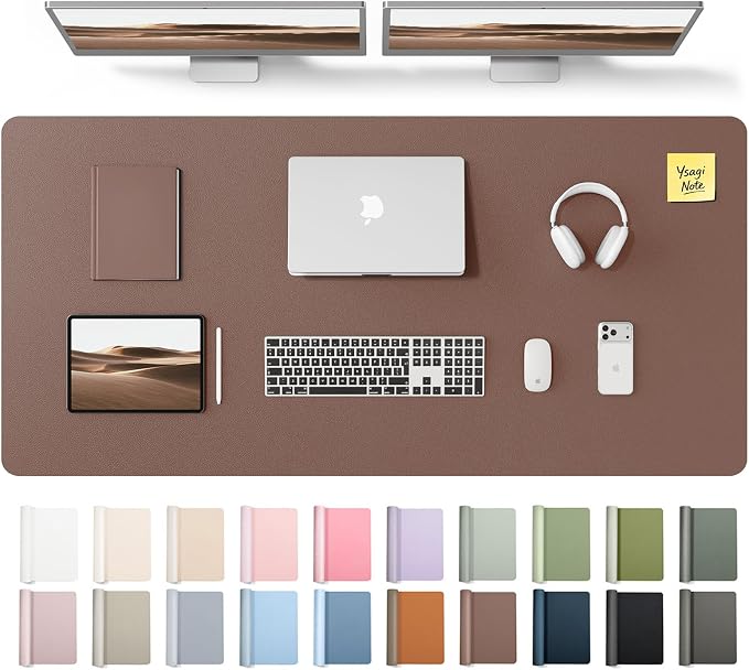 YSAGi Leather Desk Pad Protector, Office Desk Mat, Large Mouse Pad, Non-Slip PU Leather Desk Blotter, Laptop Desk Pad, Waterproof Desk Writing Pad for Office and Home (Chocolate,55" x 24") by YSAGi