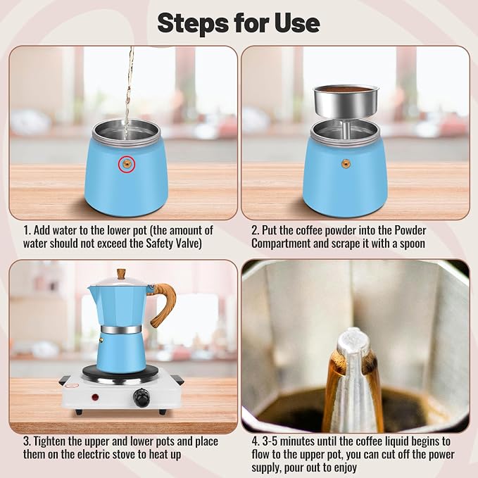 12 Cup Aluminum Moka Pot Classic Stovetop Espresso Coffee Maker 600ml 20oz Coffeemaker Percolator Mocha Pot Greca Coffee Maker Cafe Makers for Italian and Cuban Café Brewing Blue - Image 8