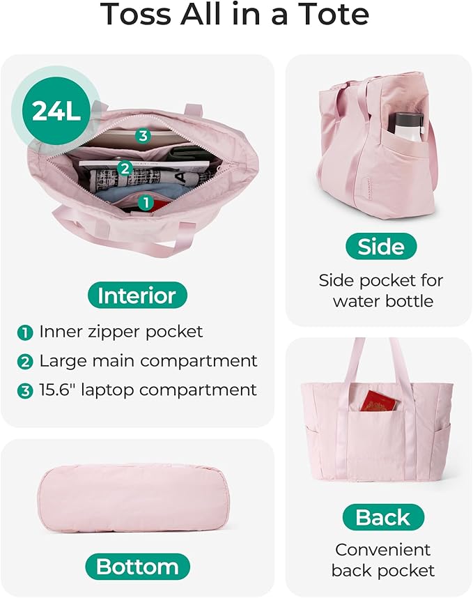 BAGSMART Tote Bag for Women, Tote Bag with Zipper Work Tote with Compartments Nurse Shoulder Hanbag for Travel, Gym - Image 4