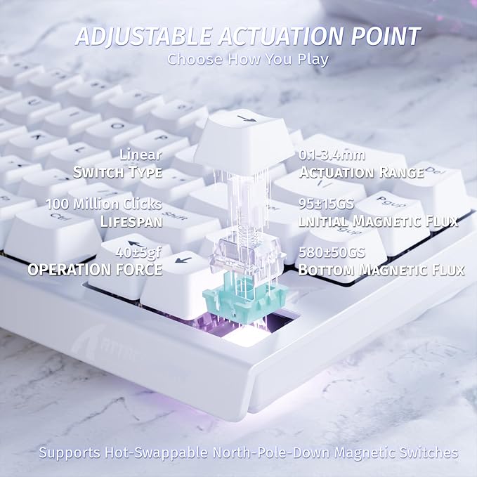 ATTACK SHARK X68 HE RT Mechanical Gaming Keyboard 60% Wired TKL-White | Adjustable Actuation,Hall Effect Magnetic Switch,8KHz Polling Rate,RGB Backlit,Top Mount, Web Driver for PC Mac Esport Gamer - Image 4