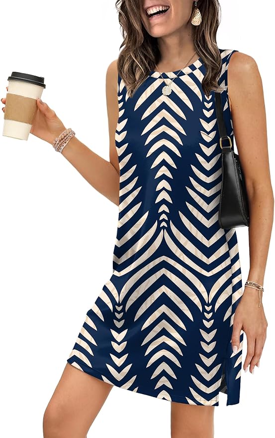 WIHOLL Casual Dresses for Women Crewneck Sleeveless Tank Dress Summer Spring Boho Vacation Clothes - Image 2