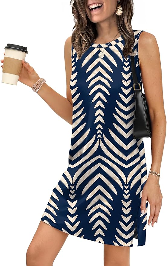 WIHOLL Casual Dresses for Women Crewneck Sleeveless Tank Dress Summer Spring Boho Vacation Clothes - Image 2
