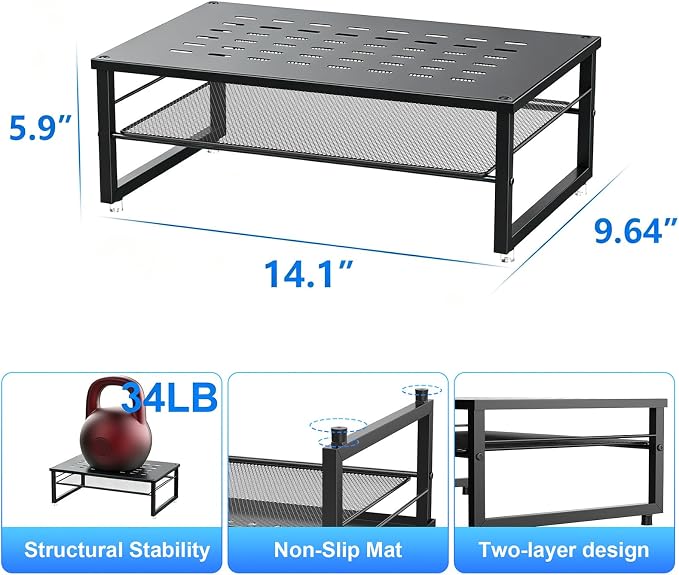 gianotter Desk Organizers and Accessories, 2-Tier Metal Monitor Stand Riser, Desk Organizer for Monitor, Office Desk Storage Organizer for Office Supplies (Black) - Image 5