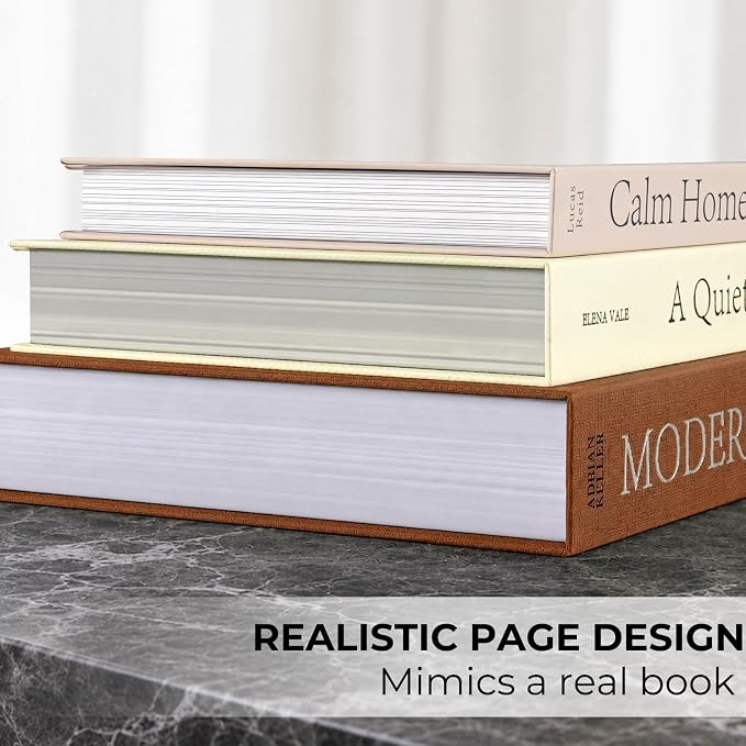 OuMuaMua Decorative Books for Home Decor, Set of 3 Stackable Fake Books for Coffee Table Bookshelf Decor, Modern Aesthetic Decorative Book for Home Living Room Bedroom Office Decoration, Linen Beige - Image 5
