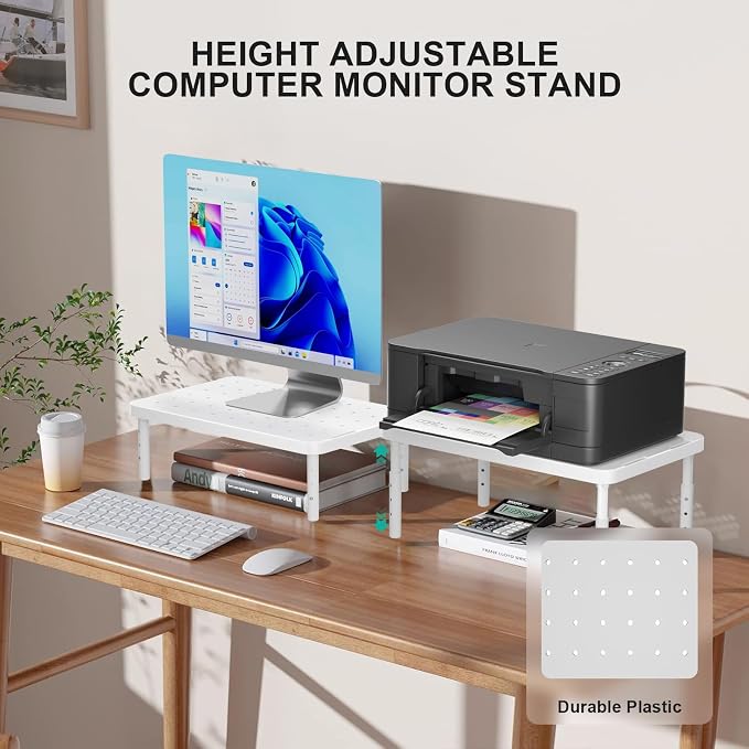 WALI Computer Monitor Stand for Desk, Adjustable Laptop Riser, Desk Monitor Stand Underneath Storage for Office, Home, School Supplies (PTT001-W), 1 Pack, White - Image 2