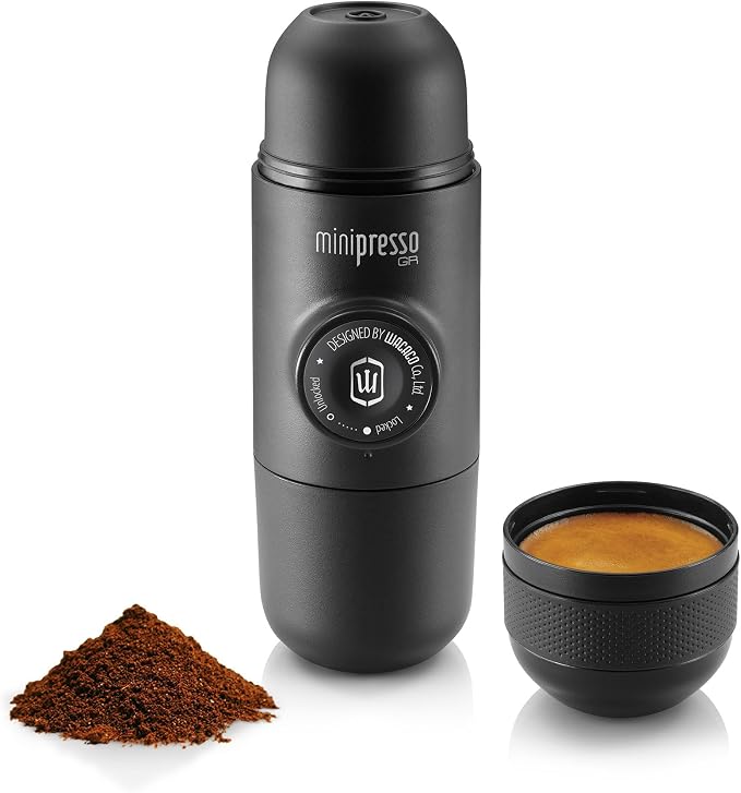 Wacaco Minipresso GR, Portable Espresso Machine, Compatible Ground Coffee, Hand Coffee Maker, Travel Gadgets, Manually Operated, Perfect for Camping, Hiking by WACACO