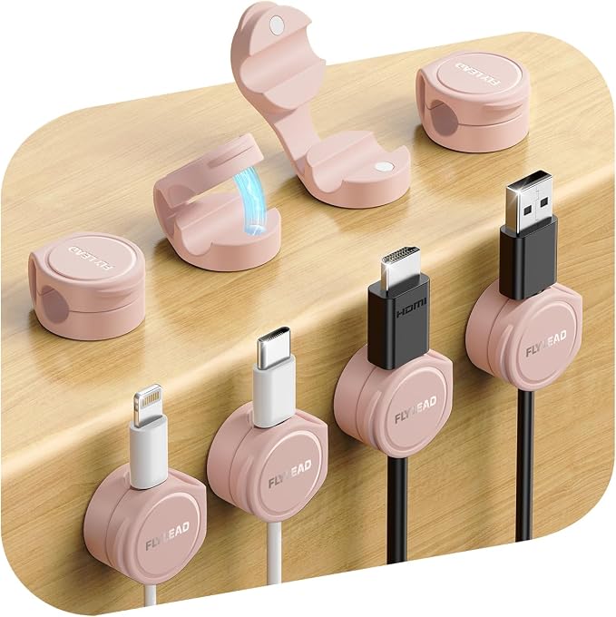 FLYLEAD 8-Pack Silicone Cord Organizer Magnetic Cable Clips, Adhesive | Resilient Yet Soft Rubber Cord Management Holder for Home Office Desk Accessories, Nightstand Phone Charger Wire Organization by Sincerityisworththewait