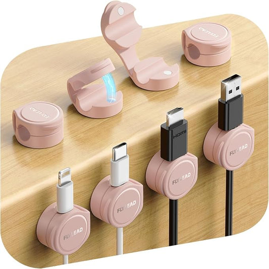 FLYLEAD 8-Pack Silicone Cord Organizer Magnetic Cable Clips, Adhesive | Resilient Yet Soft Rubber Cord Management Holder for Home Office Desk Accessories, Nightstand Phone Charger Wire Organization by Sincerityisworththewait