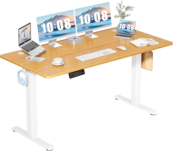 DUMOS 63 Inch Electric Standing Desk, Memory Adjustable Home Office Desk | Sit Stand Up Desk for Work Home Office,Adjustable Desk, Rising Computer Table with Splice Board,Cable Management,Hook,Oak by DumosLifestyle