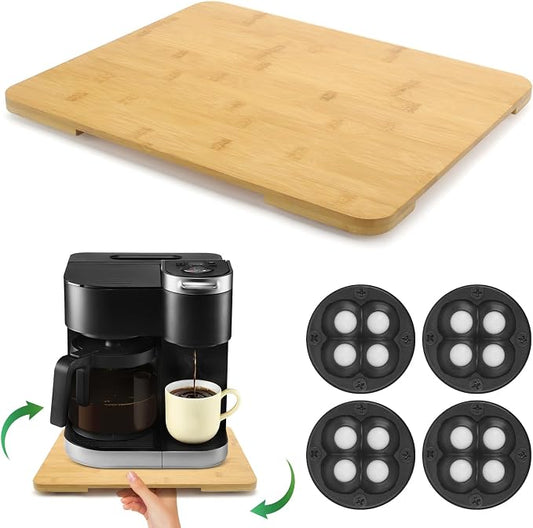 360°Rolling Tray Bamboo Kitchen Appliance Slider for Coffee Maker Pot | Countertops Sliding Tray Mat for Kitchen Appliances Easily Move Under The Cabinet Natural 11.6×13.9 by GIASSVIO