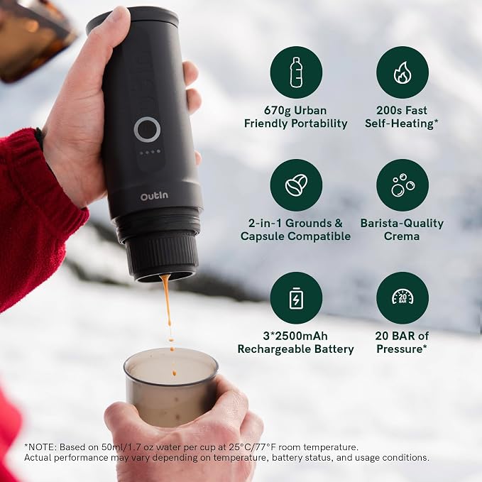 OutIn Nano Portable Electric Espresso Machine, Travel Coffee Maker | Self-Heating USB-C Car Coffee Maker for Ground Coffee & NS Capsules, Ideal for Camping, RV, Hiking and Office, Teal - Image 3