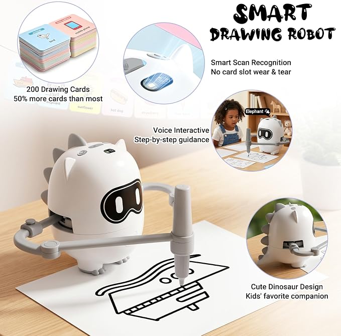 Joso Drawing Robot Toys for 3-8 Year Old Kids with 200 Cards & 22 Pens | Montessori Painting Learning Toys with Smart Card Scanning Recognition & Voice Interactive for Boys Girls Birthday Party - Image 2