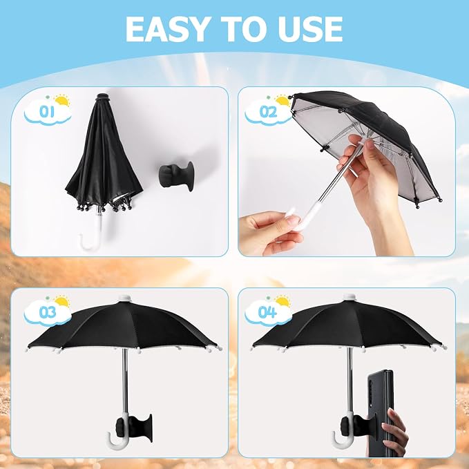 Phone Umbrella Stand, Sun Shade Mini Umbrella for Cell Phone with Adjustable Fist Style Suction Cup, Universal Anti-Glare Sun Visor for Outdoor - Image 3