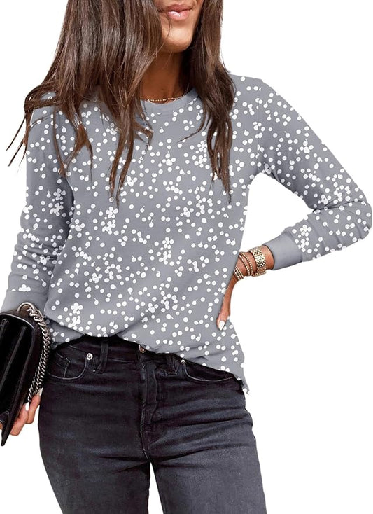 EVALESS Womens Crewneck Long Sleeve Tops Casual Polka Dots Tops Fall 2026 Tshirts Shirts by EVALESS