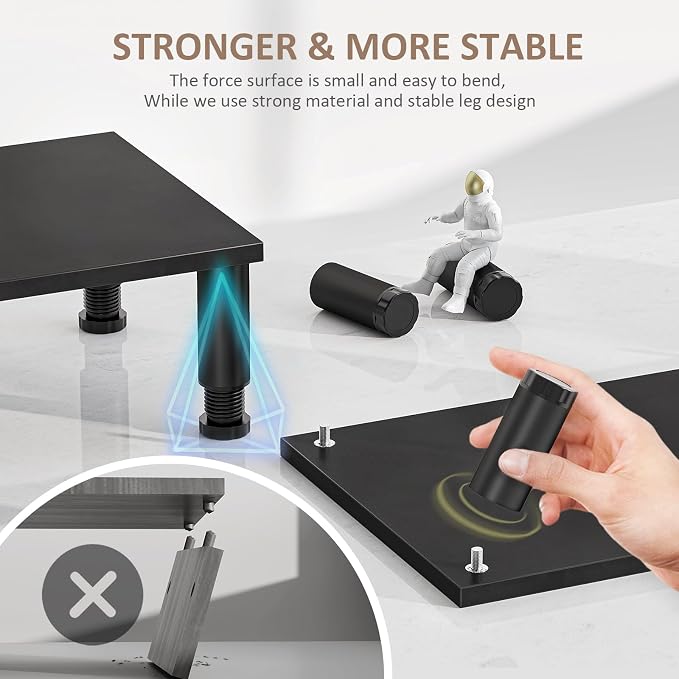 AX WABER Dual Monitor Stand Riser, Monitor Stand with Adjustable Height Steel leg, Wood Monitor Stand for Desk, Monitor Riser for 2 Monitors with Storage Space Black - Image 4