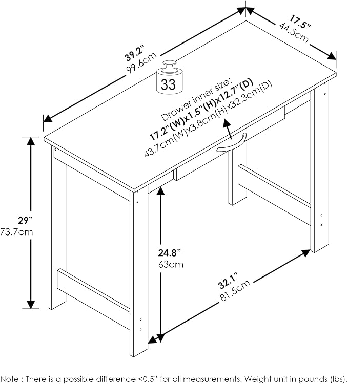 Furinno Jaya Desk, 39.2 Wide Computer Desk with Drawer, Darkwood | Office Desk, Writing Desk, for Home Office, Bedroom, Living Room - Image 2