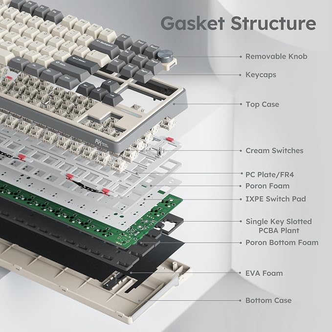 RK ROYAL KLUDGE R87 Pro Wired Mechanical Keyboard with Hot Swappable Knob 75% RGB Backlit Gaming Keyboard 88 Keys TKL Gasket Mounted with QMK/VIA and Linear Creamy Switch - Image 7