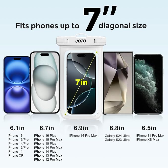 JOTO Up to 7" Universal Waterproof Phone Case for iPhone 17 Air 16 15 14 13 12 11 Plus Pro Max, IPX8 Cellphone Dry Bag XR X SE, Galaxy S23 S22 S21 S20+ S20 S10 Plus Note, Pixel -White - Image 4