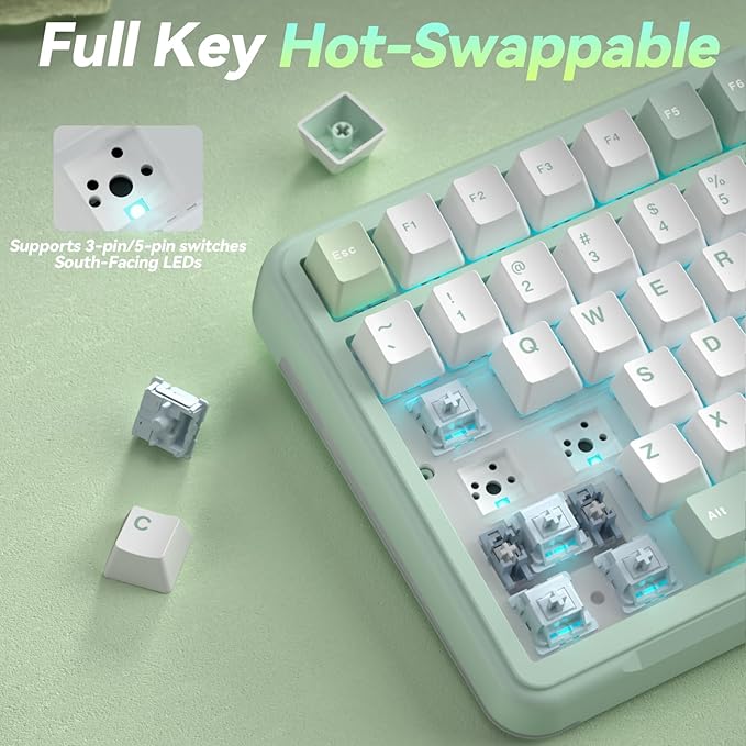 SOLAKAKA A99 Pro Wireless Mechanical Keyboard with BT5.0/2.4GHz/USB-C, LCD Screen & Metal Knob, Gasket-Mounted Gaming Keyboard, Full Hot-Swappable, RGB Creamy Keyboard for Win/Mac - Image 5