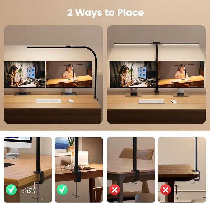 SIBRILLE LED Desk Lamp for Home Office - Dimmable Computer Desk Light with Clamp, Modern Architect Task Lamp with Color Changing, Flexible Desktop Lamp with Gooseneck for Monitor, Double Head, Black - Image 7