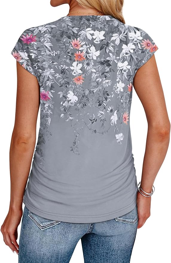 Sampeel Womens Summer Tops Trendy 2026 Ruched Cap Short Sleeve Tshirts Shirts Crew Neck T Shirts Fashion - Image 5
