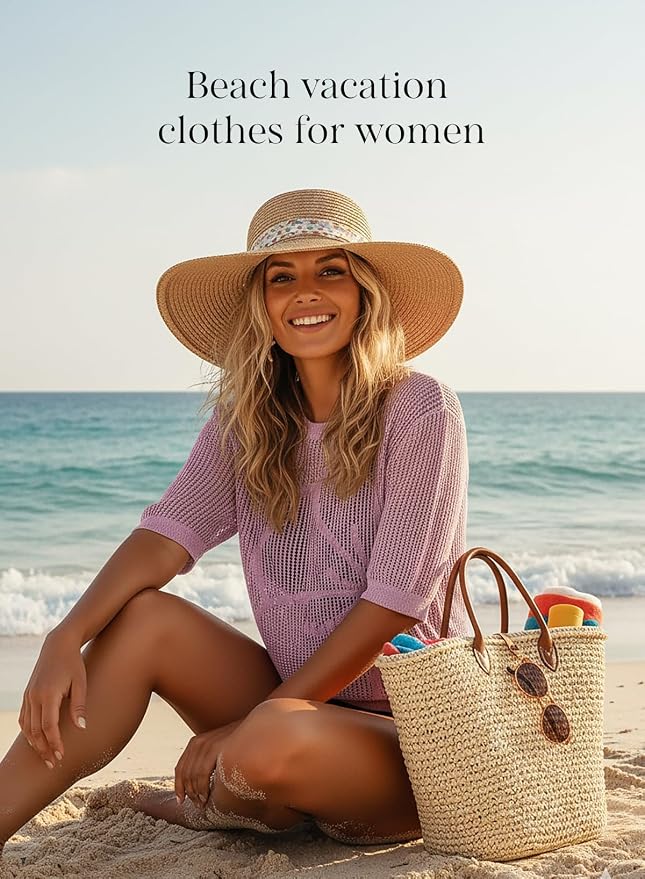 Dokotoo Womens Summer Short Sleeve Crochet Tops Hollow Out Floral Sweaters Beach Vacation Cruise Outfits - Image 4