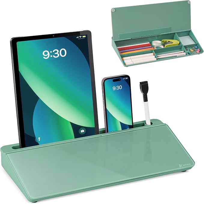 Varhomax Glass Desk Whiteboard with Storage, Desktop Organizer to-do List Memo Notepad Dry Erase White Board for Home Office and School Supplies (Green) by Varhomax