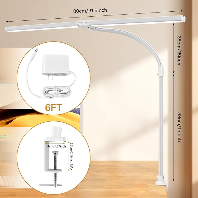 LED Desk Lamp with Clamp, Dual Head Monitor Light, Remote | 24W Dimmable Eye-Caring Task Lamp with Timer, Anti-Glare Cover and Gooseneck for Home Office Dorm, Workbench and Study - Image 4