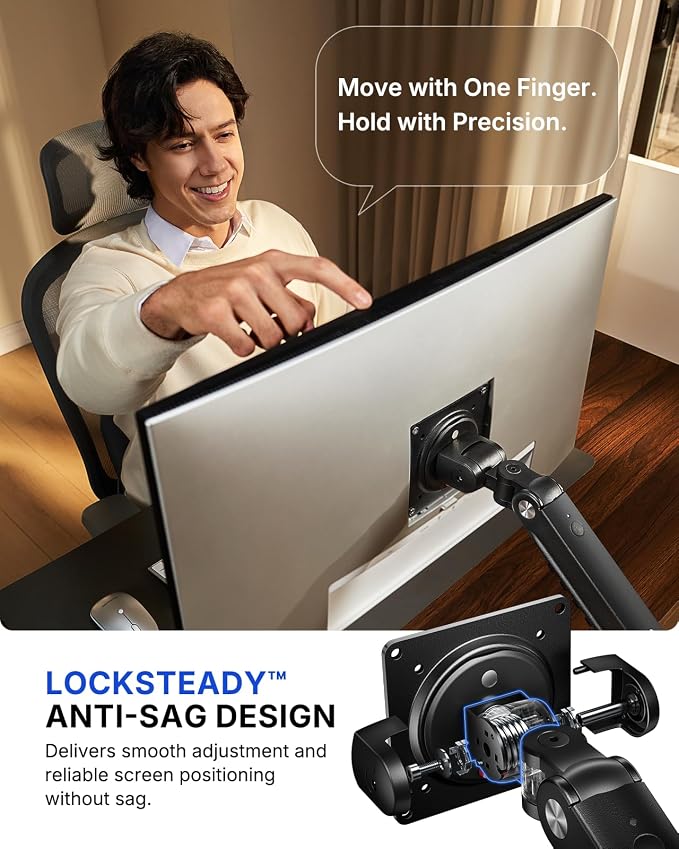 HUANUO FlowLift Pro Dual Monitor Mount for 13–32" Screens, MechaSpring Monitor Stand, Adjustable Monitor Arms for 2 Monitors with Tilt/Swivel/Rotation, Tool-Free VESA Mount, Max Load 19.8 lbs - Image 4