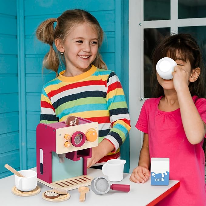 GAGAKU Wooden Coffee Machine Toy for Toddlers, Montessori Learning Toys for 3 4 5 Year Old Girls & Boys, Realistic Pretend Play Kitchen Accessories with Espresso Maker & Latte Art Set - Image 7