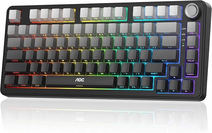 AOC GK330 75% Wireless Mechanical Gaming Keyboard, Hot-Swappable 3-Mode RGB | BT/2.4GHz/USB-C Connectivity, Pre-Lubed Reaper Switches, Anti-Ghosting, Gasket Mount and 5-Layer Sound-Dampening Padding by AOC