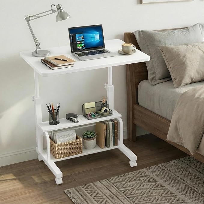 WINAZ Small Portable Laptop Rolling Desk - 32" Mobile Kids Desk with Wheels for Small Spaces, White，31.5" - Image 5
