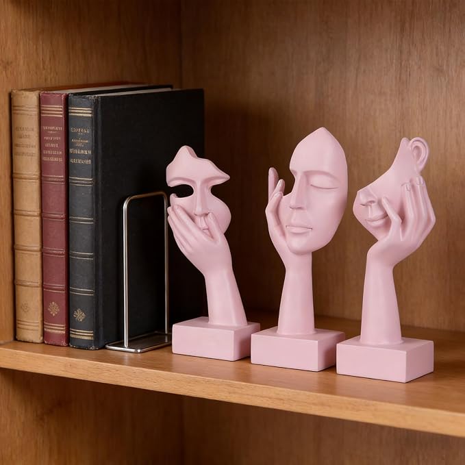 3 Pcs Thinker Small Statue Set - Pink Art Abstract Home Accent Figurines for Decor Woman Apartment Bookshelf Floating Shelf Coffee Table Office Desk Bathroom Counter Decor (3 Pcs Pink, 6") - Image 8