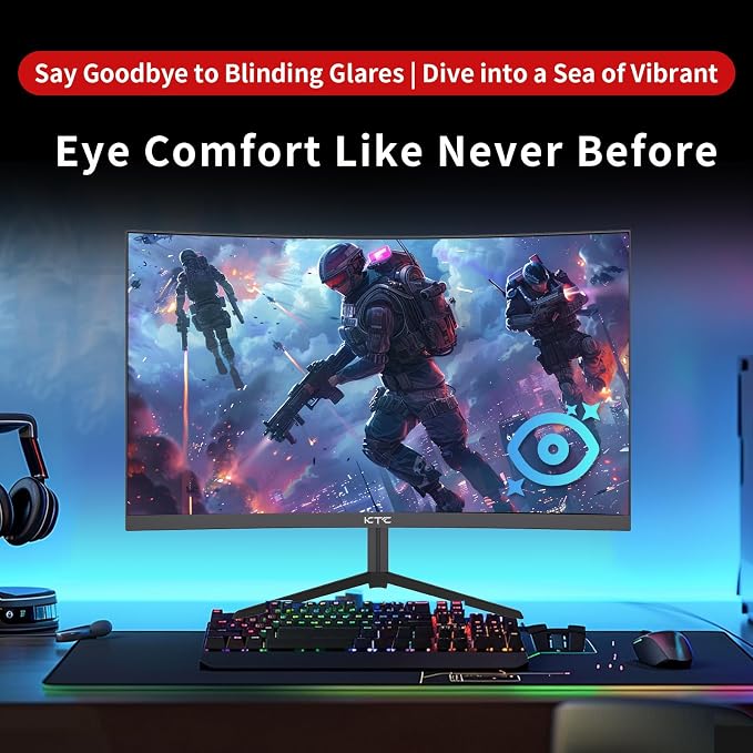 KTC 24 Inch 1500R Curved Gaming Monitor,180Hz 1ms FHD 1080p VA Monitor, Adaptive Sync, 110% sRGB, HDR Support, DisPlayPort/HDMI,Tilt, VESA for Gaming Home Office Business PS5 PC Monitors - Image 7
