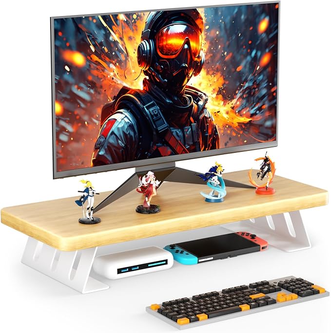 Monitor Stand - 24 Inch Wood Monitor Stand Riser, 220 Pounds Load Capacity Desk Monitor Riser for Laptop/PC/Printer, Desktop Stands Organizer for Home Office by NestNeatHome