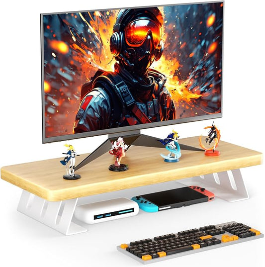 Monitor Stand - 24 Inch Wood Monitor Stand Riser, 220 Pounds Load Capacity Desk Monitor Riser for Laptop/PC/Printer, Desktop Stands Organizer for Home Office by NestNeatHome