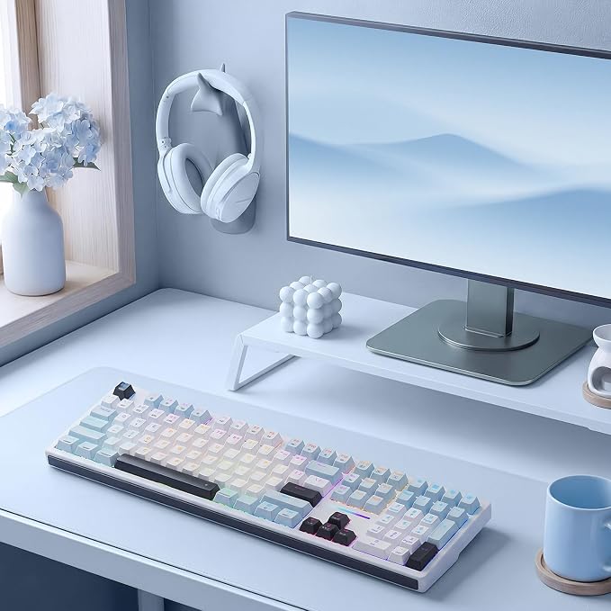 Redragon K771 Wireless Mechanical Keyboard, 108-Key Gaming Keyboard with 4 Extra Hotkeys, 5-Layer Noise Dampening, Pre-lubed Linear Switches, Hot-swap Custom RGB Keyboard for PC/Mac - Blue&White - Image 8