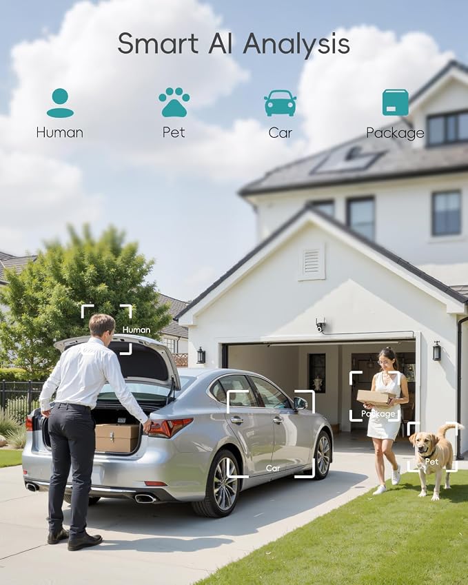 ZUMIMALL 2K Wired Outdoor Camera, 2.4G/5G WiFi Security Camera, 3MP, 24/7 Recording, AI Motion Detection, Cloud & SD Card Storage, 2-Way Audio, 360° PTZ Auto Tracking, Work with Alexa - 2-Pack, Black - Image 7