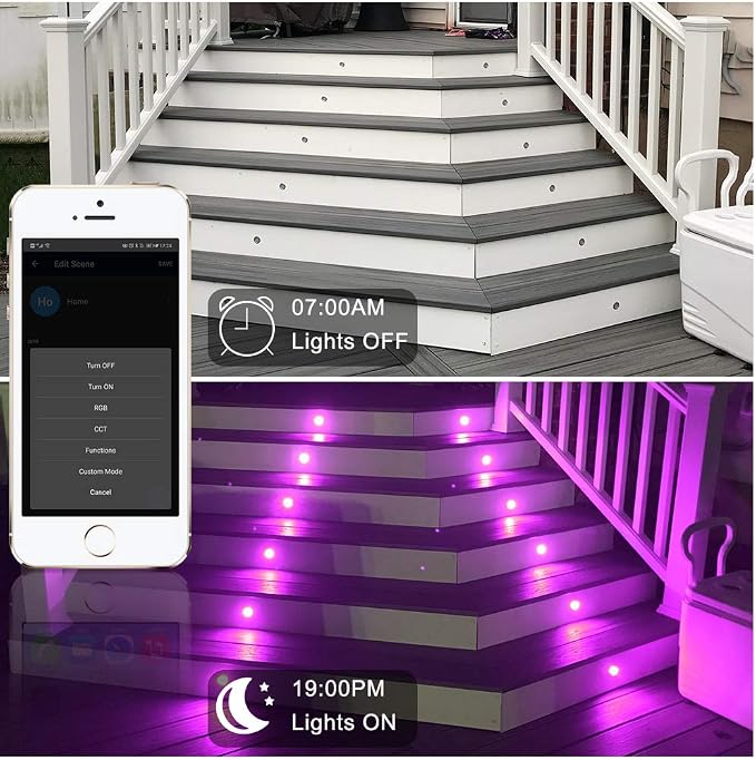 LED Deck Light Kit, 10pcs Φ1.77” WiFi Wireless Smart Phone Control Low Voltage Recessed RGBW Deck Lights with Remote, Voice Control, IP67 Waterproof Outdoor Path Stair Landscape Lighting, Black - Image 5