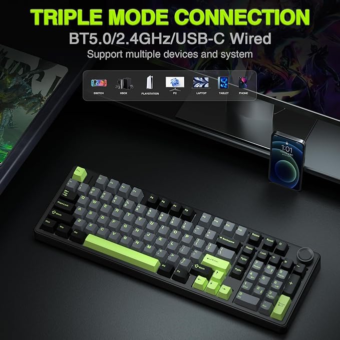 AULA F99 Pro Wireless Mechanical Keyboard with Knob,Creamy Sound,Tri-Mode BT5.0/USB-C/2.4GHz Hot Swappable Keyboard,Gasket Structure,RGB Backlit Computer Gaming Keyboards - Image 3