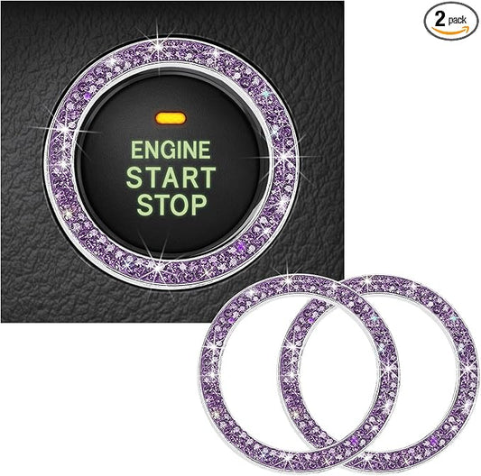 Kewucn 2 PCS Bling Crystal Double Rhinestone Car Engine Start Decoration Ring, Sparkling Push Start Button Sticker, Key Ignition & Knob Ring Decoration, Bling Car Interior Accessory(Purple) by Kewucn