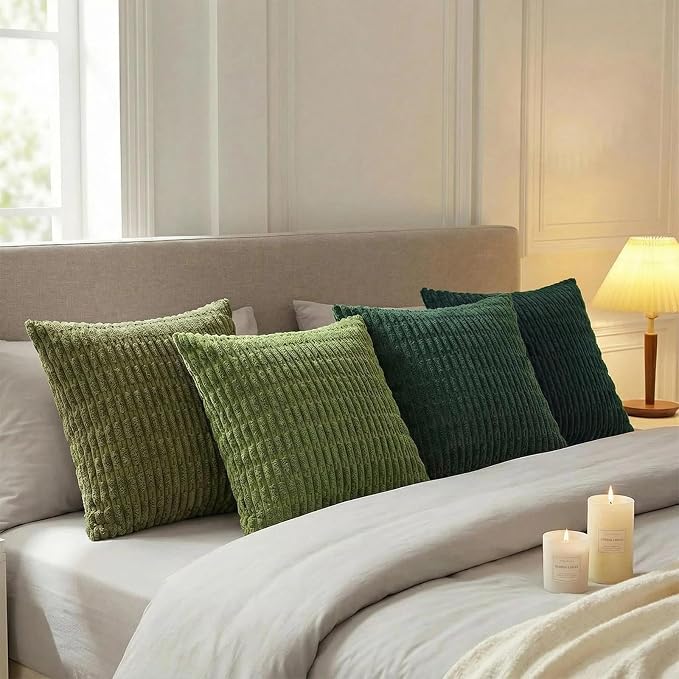 Fancy Homi 4 Packs Decorative Throw Pillow Covers for Living Room Couch Bed, Modern Farmhouse Boho Home Décor Accent Cushion Case, 14" x 14", Green Series - Image 3