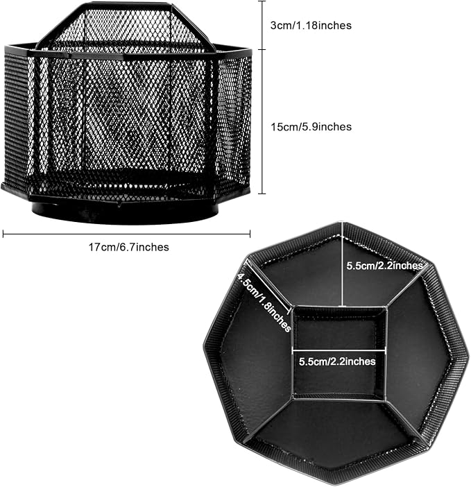 Comix Mesh 360° Rotating Pen Holder, Desk Organizer for Home Office, Black | 9 Compartment Pencil Holder, Sticky Notes Holder, Pen Organizer Office Supplies - Image 3