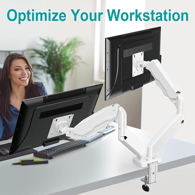 MOUNT PRO Dual Monitor Mount Fits 13 to 32 Inch Screen, Height Adjustable Monitor Stand for 2 Monitors, Full Motion Display Arm Holds up to 19.8lbs Each, Computer Desk VESA Mount, White - Image 6