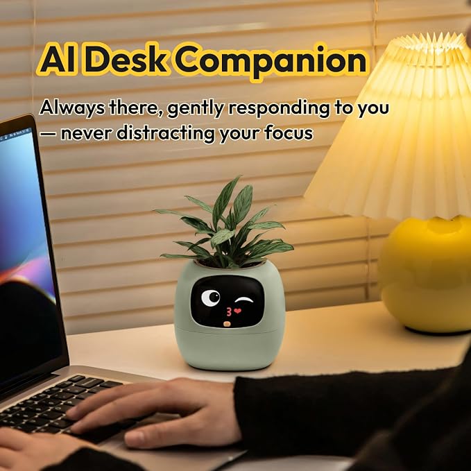 PLANTSIO Ivy Interactive AI Desk Companion, Smart Plant Pet with 100+ Expressions, Cute Indoor Planter for Office Decor, Unique Gift for Plant Lovers & Coworkers(Mint) - Image 2