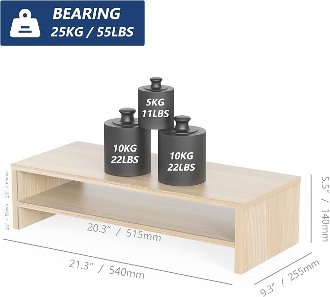 FITUEYES Monitor Stand - 2 Tier Computer Monitor Riser with 21.3 Inch Shelf, Wood Desktop Stand for Laptop Computer Screen, Desk Organization, Office Supplies - Image 4