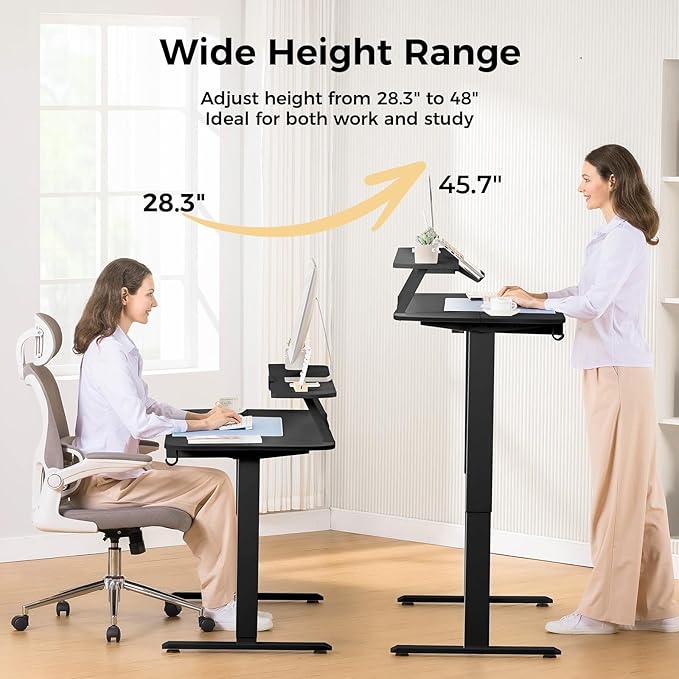COMHOMA Electric Standing Desk with Drawers, 55 x 24 Inch Sit Stand up Desk with Monitor Stand, Laptop Stand, Height Adjustable Home Office Computer Desks with Memory Preset Controller (Black) - Image 3